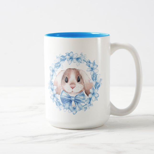 Tasse 2 Couleurs Lapin et guirlande bleue (Droit)