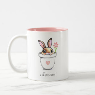 Tasse 2 Couleurs Lapin intelligent avec Fleur et Coeur