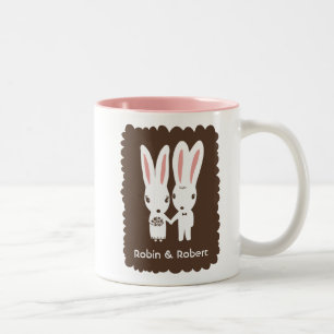 Tasse 2 Couleurs Lapins Bride et Marié Personnalisés Mignons