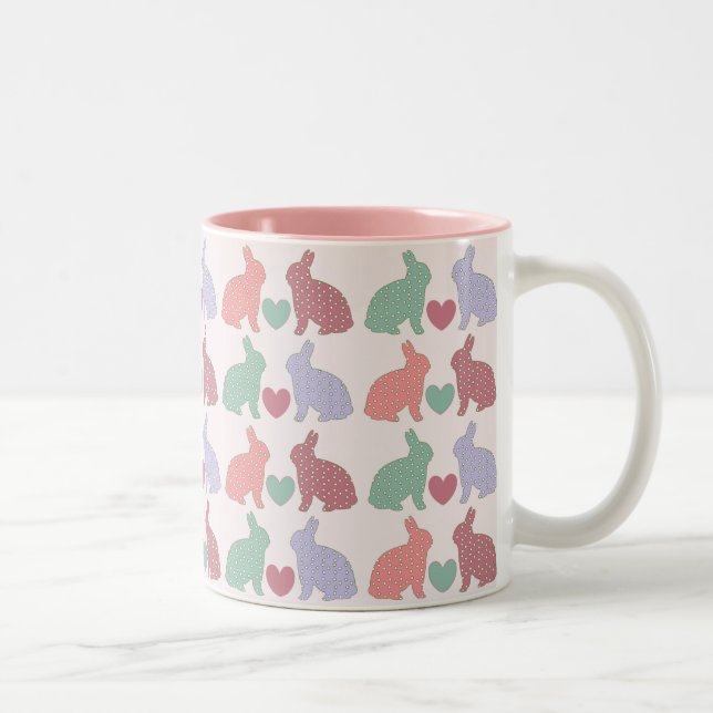 Tasse 2 Couleurs Lapins de point de polka (Droit)