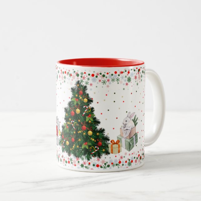 Tasse 2 Couleurs Lapins se préparant pour Noël (Devant droit)
