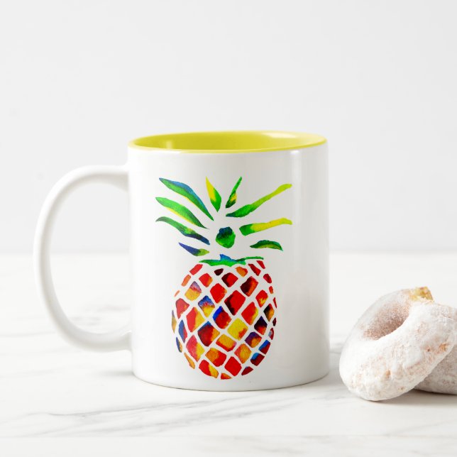 Tasse 2 Couleurs L'art cool de l'ananas funky (Avec donut)