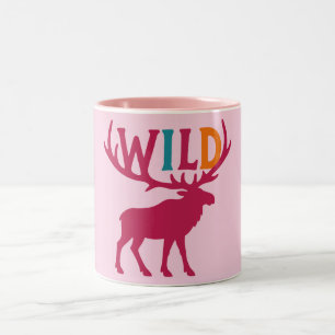 Tasse 2 Couleurs L'art de la silhouette d'orignal avec typographie 