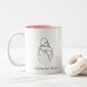 Tasse 2 Couleurs L'art en ligne minimaliste personnalisé Mère et En