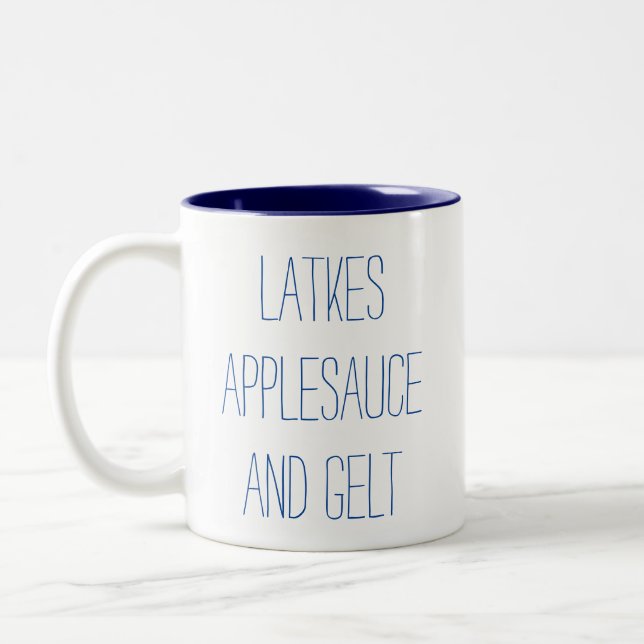 Tasse 2 Couleurs Latkes Applesauce et Gelt (Gauche)