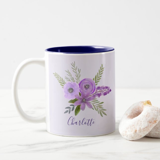 Tasse 2 Couleurs Lavande violette violette customisée (Avec donut)
