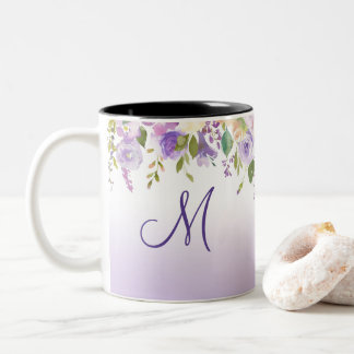 Tasse 2 Couleurs Lavender Pink Moss Green Monogramme & Nom Floral