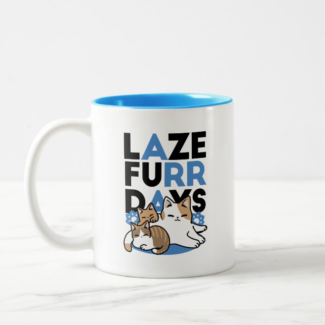 Tasse 2 Couleurs Laze Furr Days - Cute Lazy Cats Design (Gauche)