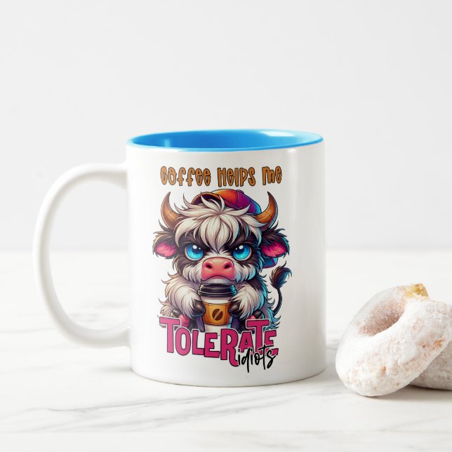 Tasse 2 Couleurs Le café m'aide à tolérer les idiots  (Avec donut)