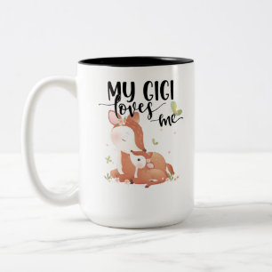 Tasse 2 Couleurs Le cerf de bois Doe et le bébé Fawn Mon Gigi m'aim