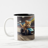 Le chat conduit une voiture de course bleue 2024
