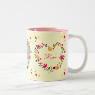 Tasse 2 Couleurs Le coeur floral d'amour d'aquarelle tresse la