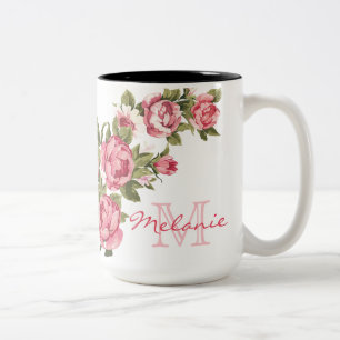Tasse 2 Couleurs Le cru rougissent les pivoines roses nom,