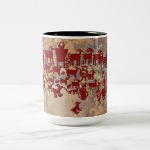 Tasse 2 Couleurs Le grand panneau de pétroglyphe de chasse