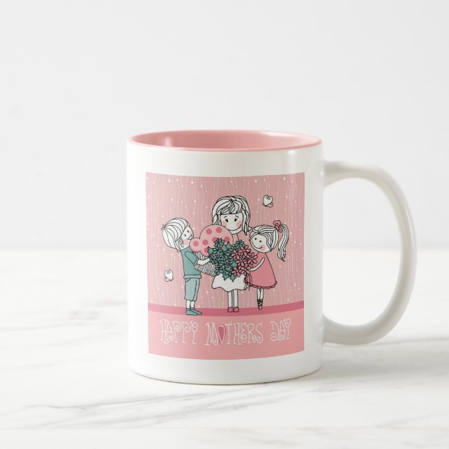 Tasse 2 Couleurs Le jour et les enfants de mère heureux (Droit)