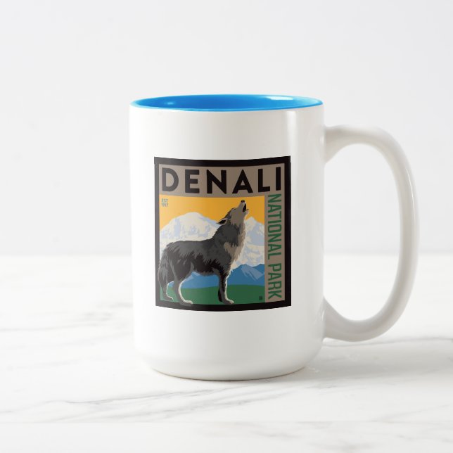 Tasse 2 Couleurs Le Parc national de Denali | Howling Wolf (Droit)