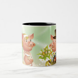 Tasse 2 Couleurs Le porc masculin donne un bouqet des fleurs à un