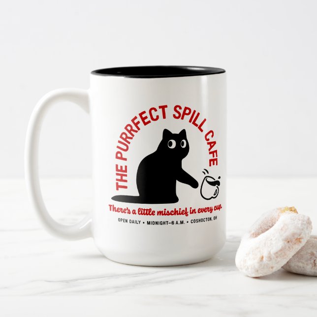 Tasse 2 Couleurs Le Purrfect Spill Cafe 15 oz. (Avec donut)