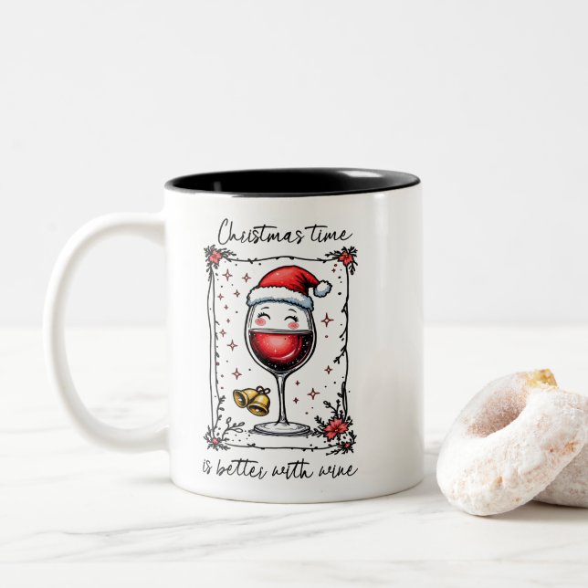 Tasse 2 Couleurs Le temps de Noël est meilleur avec le vin (Avec donut)