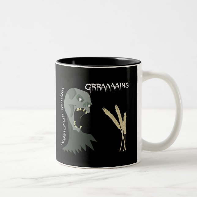 Tasse 2 Couleurs Le zombi végétarien veut Graaaains ! (Droit)
