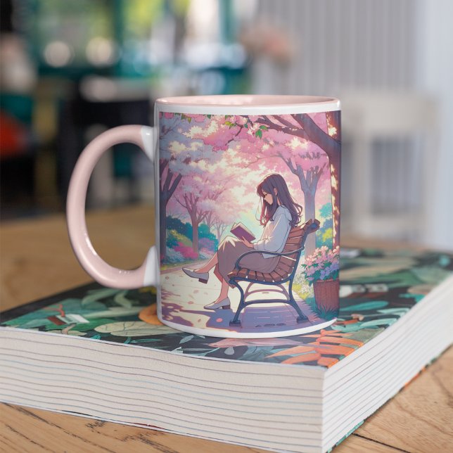 Tasse 2 Couleurs Lecture féminine d'Anime dans le parc (Créateur téléchargé)