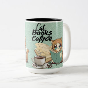 Tasse 2 Couleurs Lecture Livres Cute Cat Café