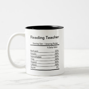 Tasse 2 Couleurs Lecture personnalisée Enseignant Nutrition Fiches