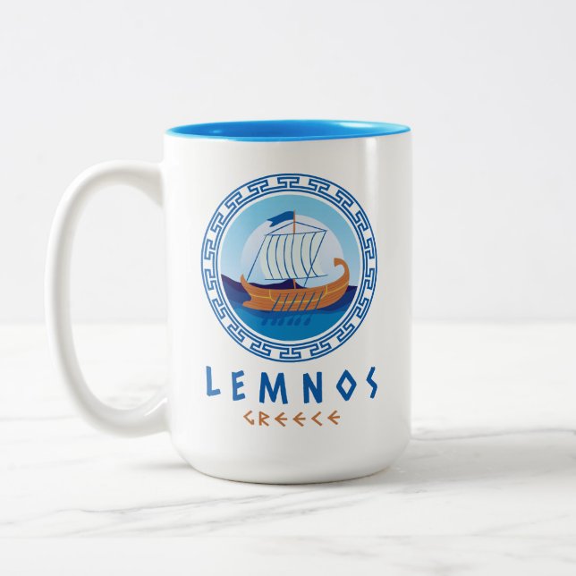 Tasse 2 Couleurs Lemnos, Grèce Design de navires grecs (Gauche)