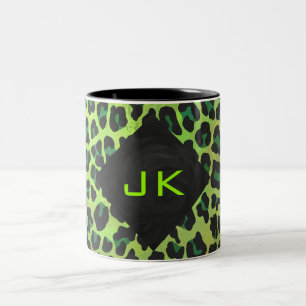 Tasse 2 Couleurs Léopard noir et vert avec Monogramme