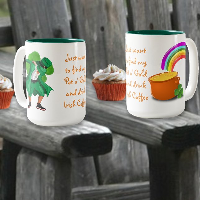 Tasse 2 Couleurs Leprechaun Pot o'Gold Rainbow Irish Coffee (Créateur téléchargé)
