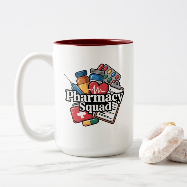 Tasse 2 Couleurs 'L'équipe de pharmacie'. (Avec donut)