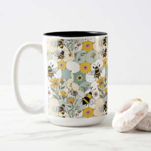 Tasse 2 Couleurs Les abeilles dans un peigne Fleur sauvage Patchwor