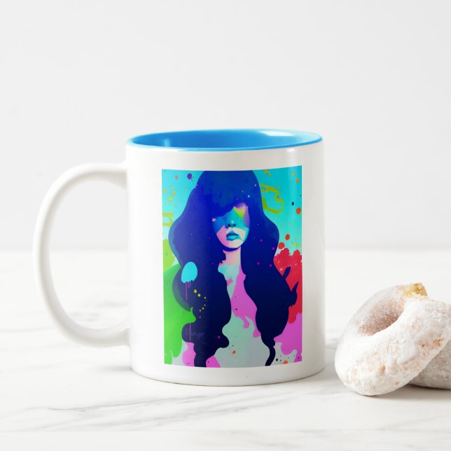 Tasse 2 Couleurs Les cheveux bleus s'en fichent (Avec donut)