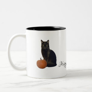 Tasse 2 Couleurs Les Citrouilles d'Orange de Chat Noir se réjouisse
