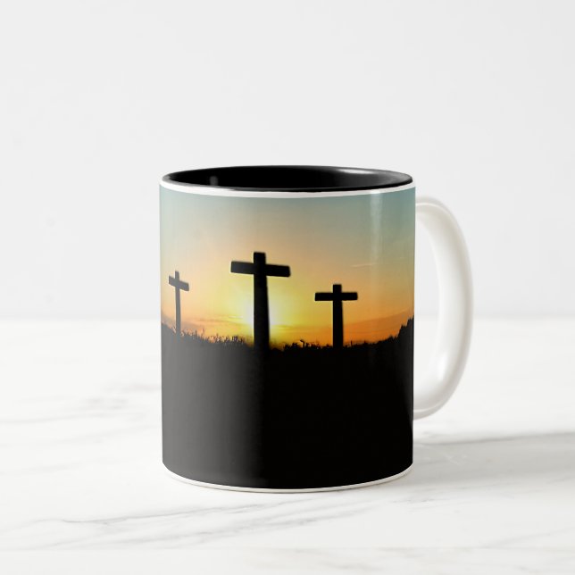 Tasse 2 Couleurs Les croix de crucifixion au coucher du soleil (Devant droit)