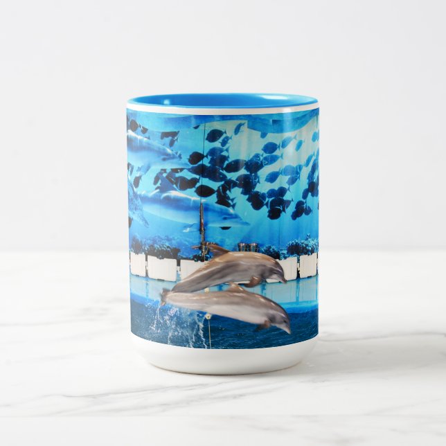 Tasse 2 Couleurs Les dauphins en mouvement (Centre)