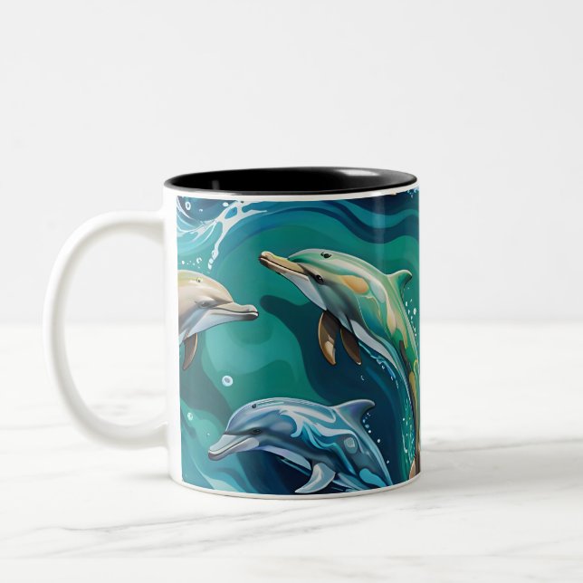 Tasse 2 Couleurs Les dauphins nagent  (Gauche)