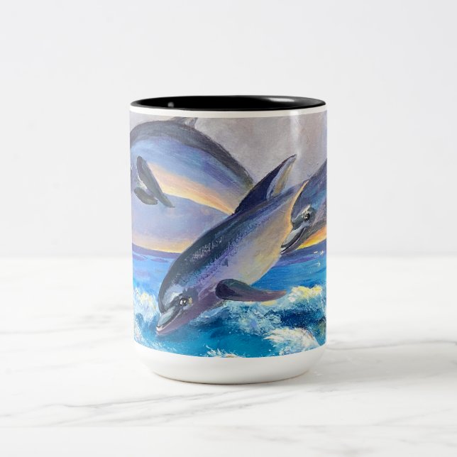Tasse 2 Couleurs Les Dauphins Qui Sautent Pour La Joie (Centre)