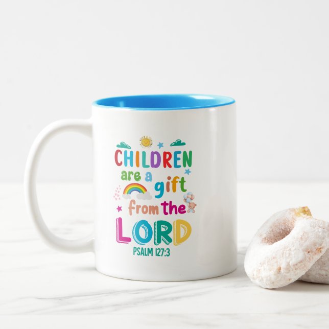Tasse 2 Couleurs "Les enfants sont un cadeau" - Bleu sur mesure (Avec donut)