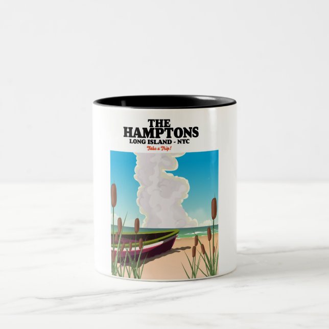 Tasse 2 Couleurs Les Hamptons Long Island NYC, affiche de voyage. (Centre)