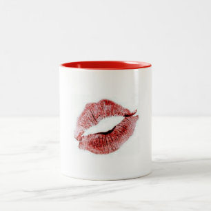 TASSE 2 COULEURS LES "LIPS ROUGES EN RUBY" SUR LE BOGUE DE CAFÉ (G