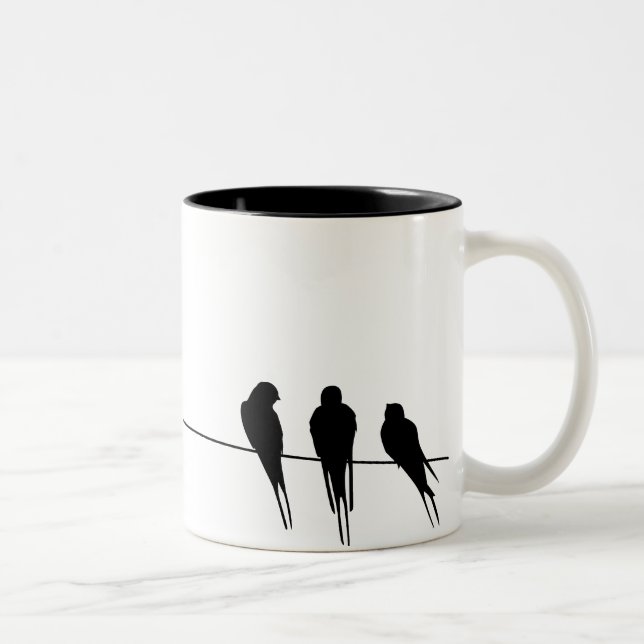 Tasse 2 Couleurs Les merles silhouettent sur le fil (Droit)