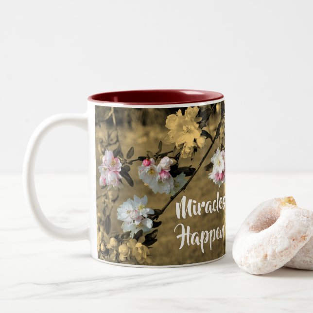 Tasse 2 Couleurs Les miracles fleurissent Les mots inspirants (Avec donut)