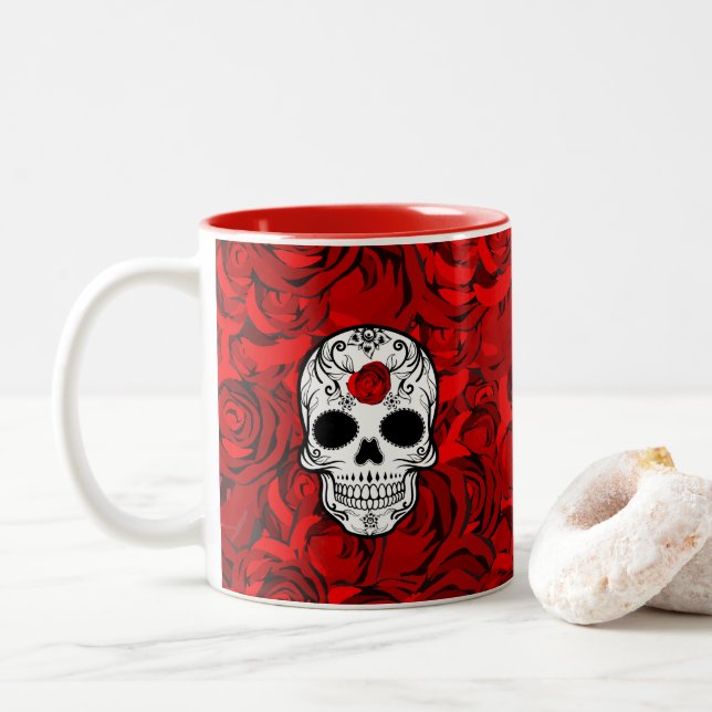 Tasse 2 Couleurs Les Roses sont le Jour rouge des morts (Avec donut)