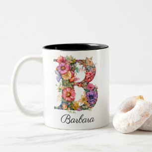 Tasse 2 Couleurs LETTRE CHIC B   Lettre florale lunaire monogramme