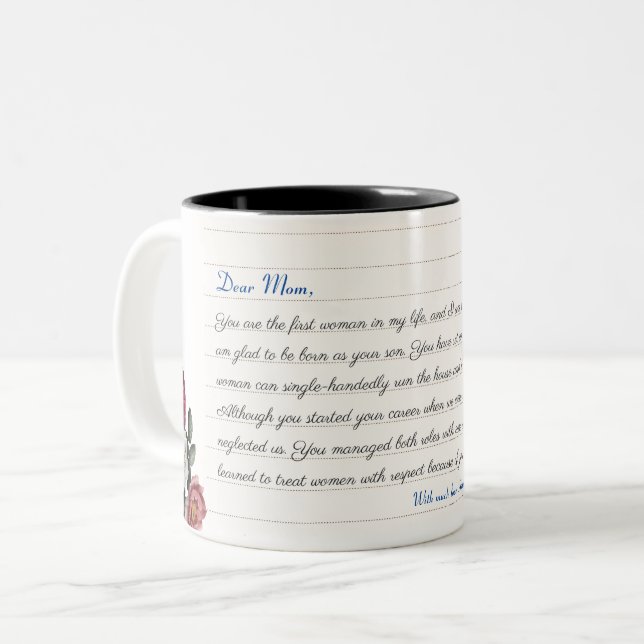 Tasse 2 Couleurs Lettre d'amour personnalisée manuscrite Script man (Devant gauche)