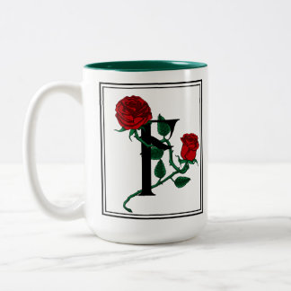 Tasse 2 Couleurs Lettre F avec Roses Rouges
