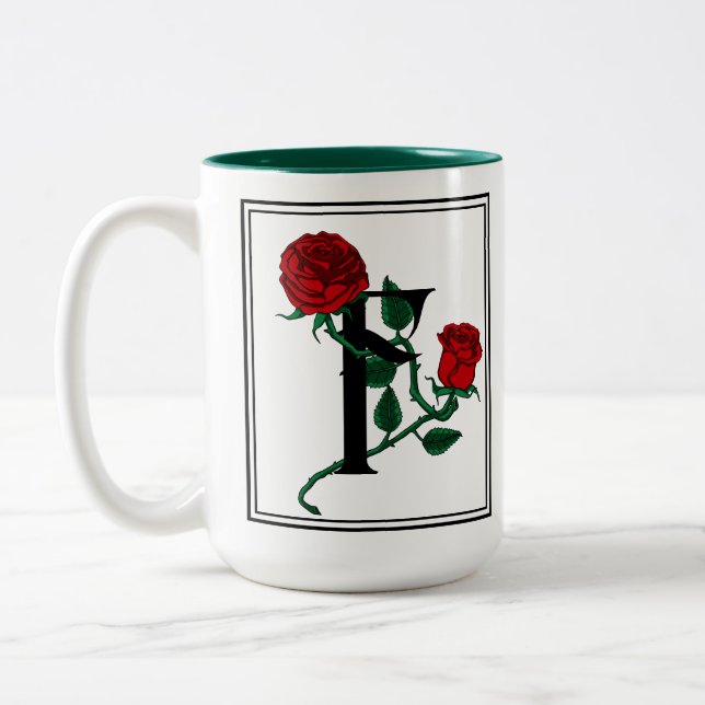 Tasse 2 Couleurs Lettre F avec Roses Rouges (Gauche)