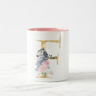 Tasse 2 Couleurs Lettre F monogramme personnalisé avec cheval 