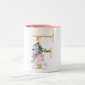 Tasse 2 Couleurs Lettre F monogramme personnalisé avec cheval